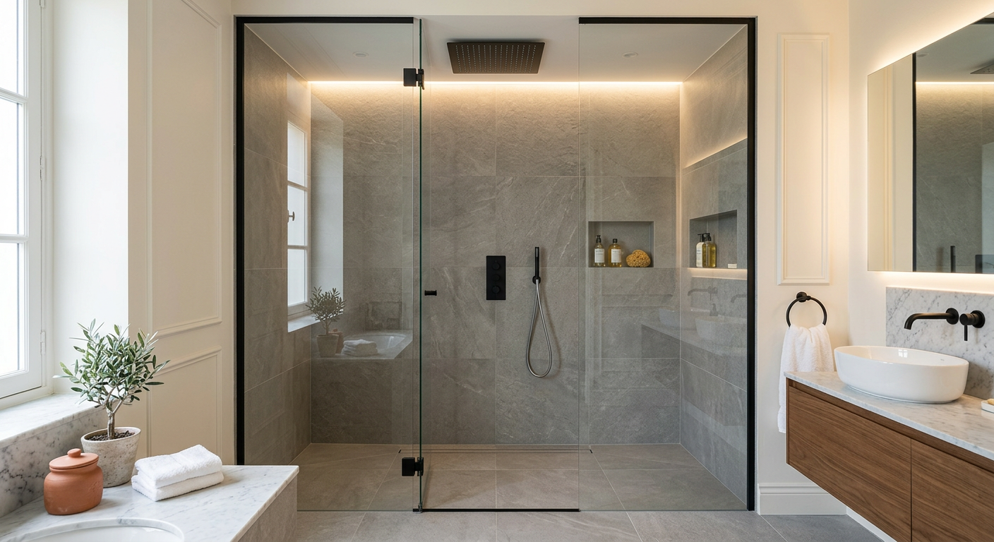 Installation de salle de bain moderne avec douche à l'italienne à Créteil